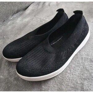 Fitflop Womens Uberknit Ballerina Flat Size 10 Black Knit Slip On Toning Shoe